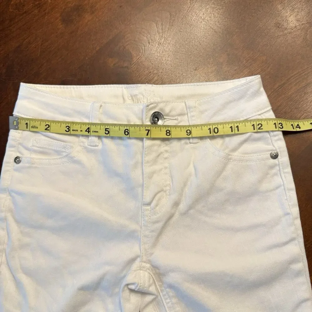 Justice Girls Sz 12 Slim White Bermuda Shorts 5 pocket roll leg belt loops EUC